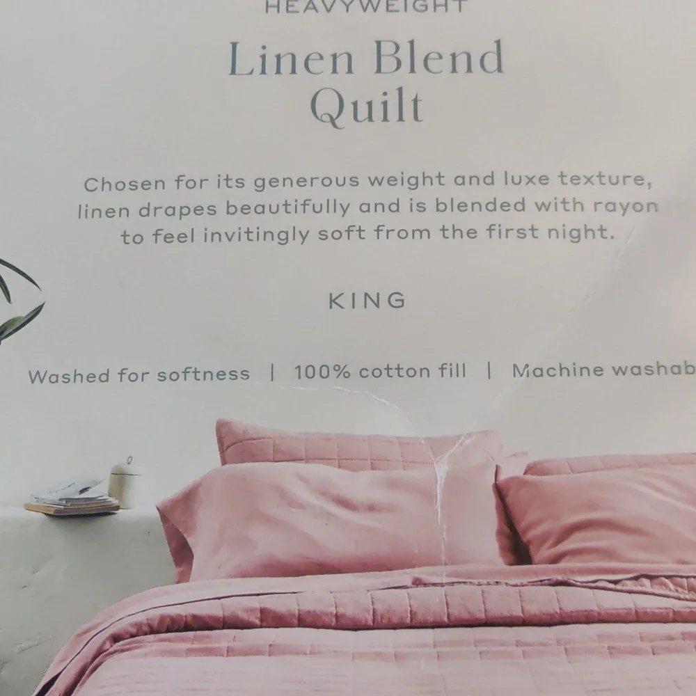 New!Casaluna Quilted Linen Blend Coverlet in Dusty Pink Cottagecore Y2K Retro